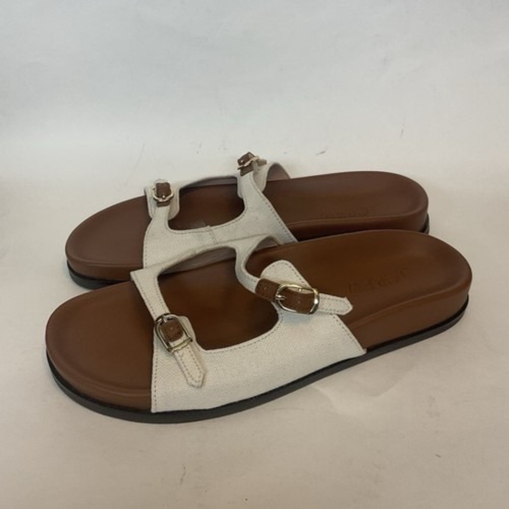 NWOB J. Crew Colbie Ivory Buckle Slide Sandals Women 10 India Textile/Leather